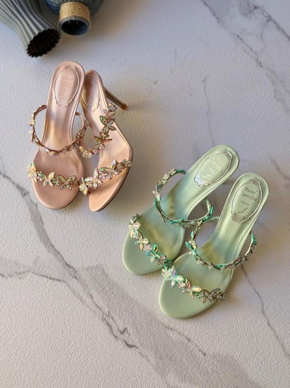 Rene Caovilla Crystal Floral High Heel Sandals