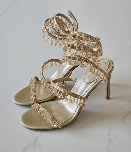 Rene Caovilla Crystal Wrap Heel Sandals