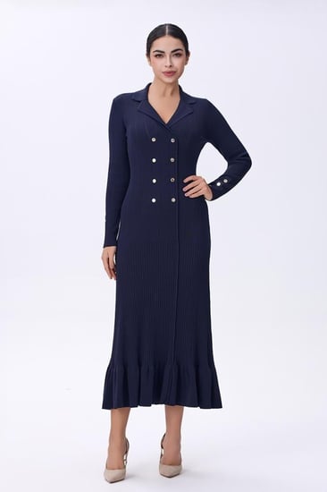 فستان كحلي استرتش بأزرار أمامية