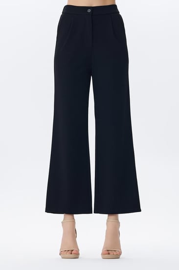 بنطلون أسود واسع نسائي بقصة أنيقة عالية الخصر | Prando