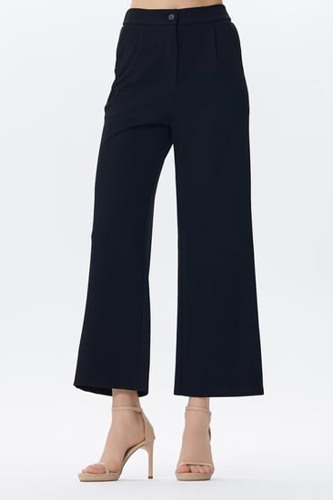 بنطلون أسود واسع نسائي بقصة أنيقة عالية الخصر | Prando