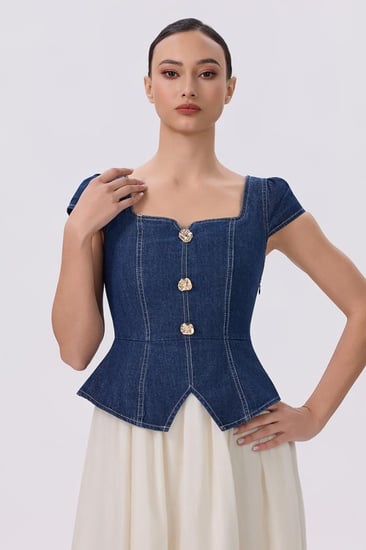 فستان جينز مع تنورة بيج ميدي أنيق