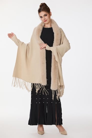 شال صوف مع فرو