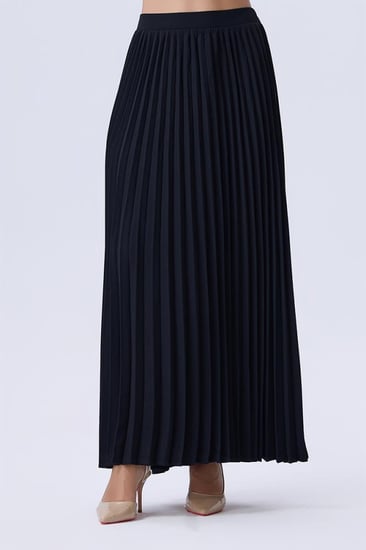 تنورة سوداء طويلة بليسيه بخصر عالي