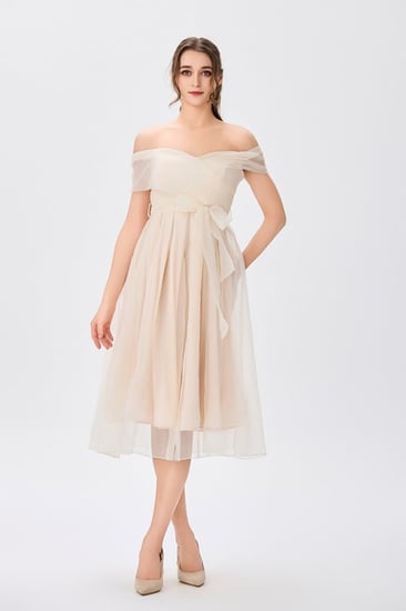 فستان اورغنزا حرير بيج