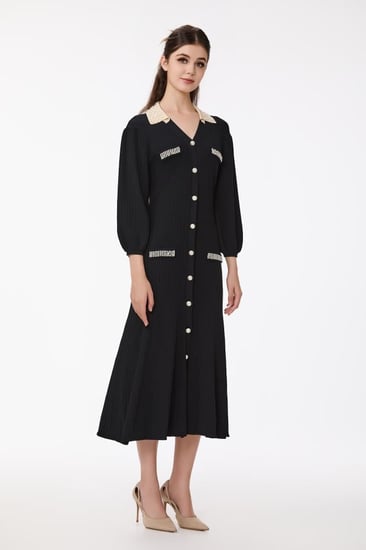 فستان صوف ناعم مع لؤلؤ