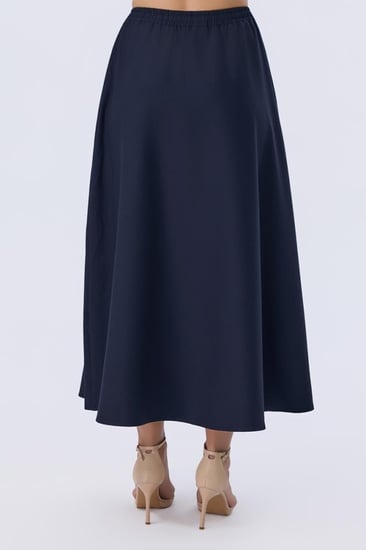 تنورة كحلي مدرسي ثانوي طويلة انسيابية بخصر مطاطي  | Prando