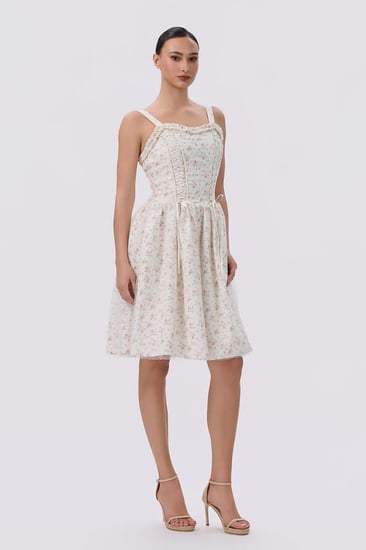 فستان سكري بنقشة الزهور