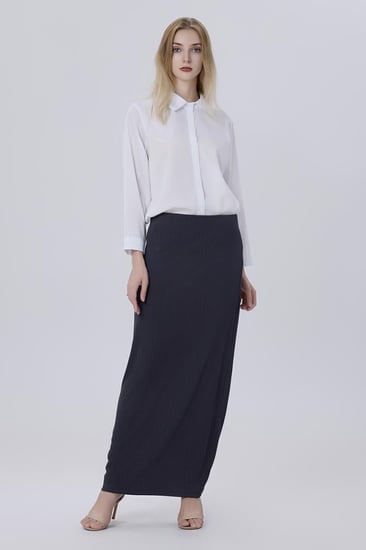 تنورة مقلم حياكه بارزه رصاصي مكسي