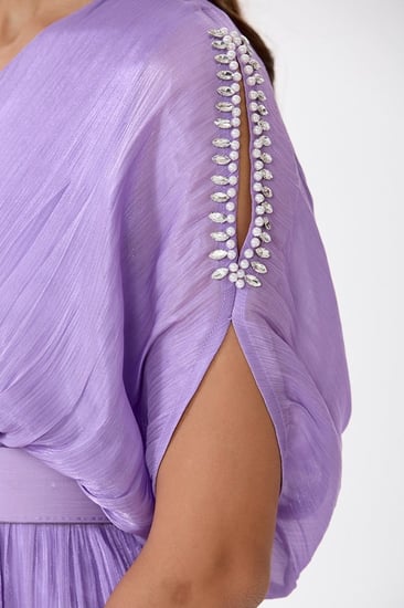 فستان ليلكي شيفون لماع مع كريستال