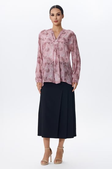 بلوزة نسائية مزهرة بأكمام طويلة وقصة واسعة | Prando