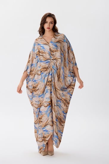 جلابية ستان بتمويجات الأزرق والبيج