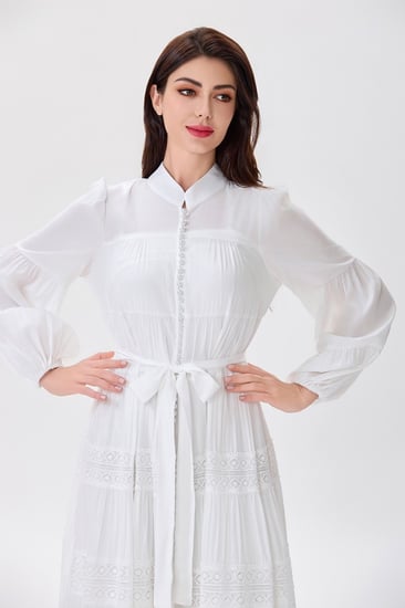 فستان قطن اوف وايت بكلف الدانتيل