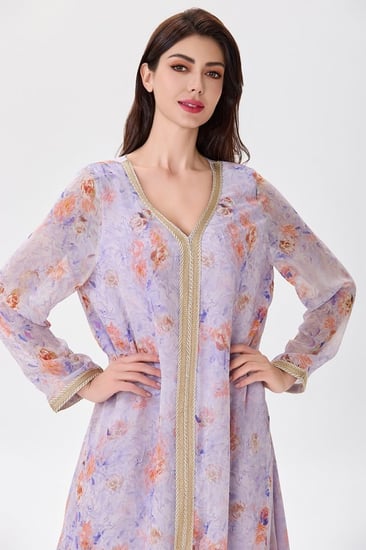 جلابية شيفون بكلف ذهبية