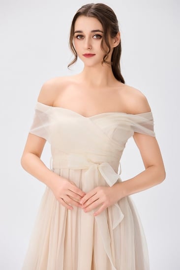 فستان اورغنزا حرير بيج