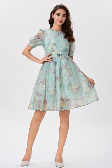 فستان اورغنزا تركواز بنقشة الزهور