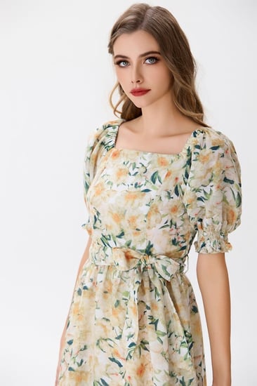 فستان قطن بنقشة الورود