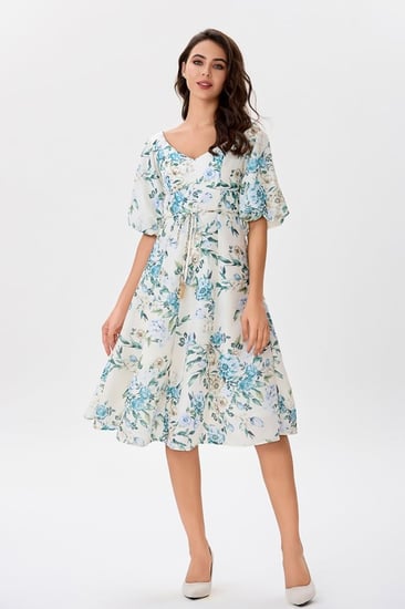 فستان شيفون اوف وايت بنقشة الزهور