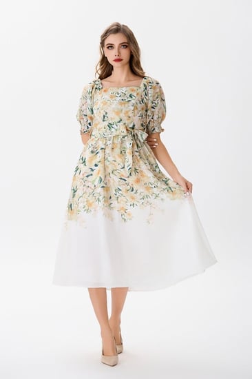 فستان قطن بنقشة الورود