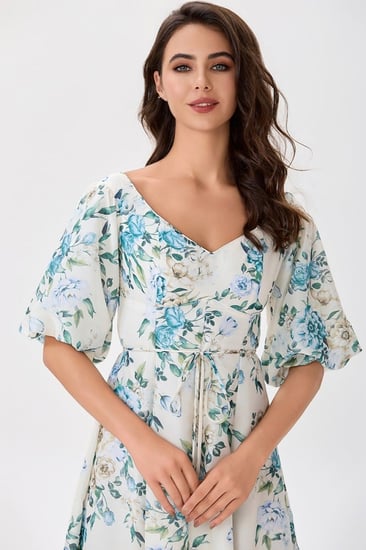 فستان شيفون اوف وايت بنقشة الزهور