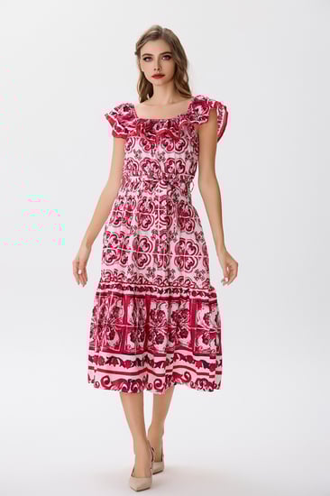 فستان قطن بنقشة تقليدية