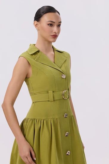 فستان قصه الجاكيت قصير باللون الأخضر الكيوي