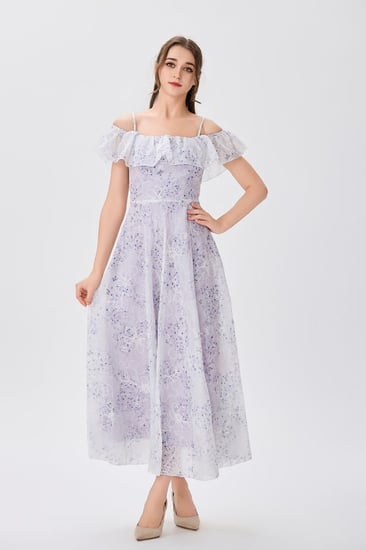 فستان اورغنزا بنفسجي بتطريز مميز