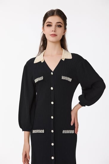 فستان صوف ناعم مع لؤلؤ