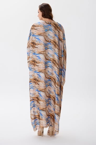 جلابية ستان بتمويجات الأزرق والبيج