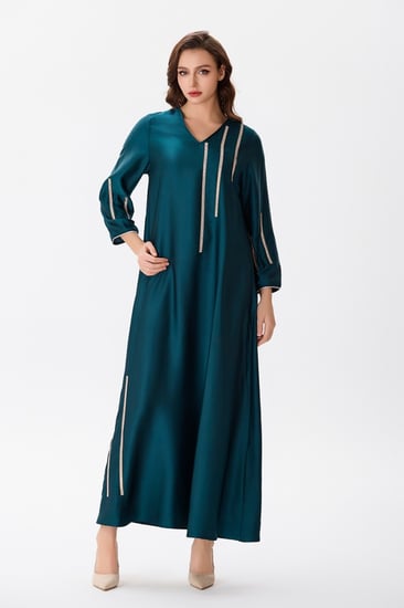 جلابية ستان اخضر  الزمرد