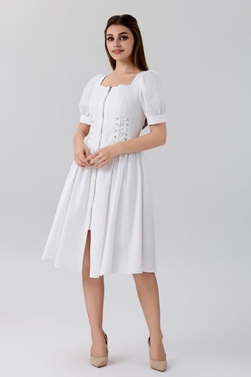 فستان قطن مع رباط على الخصر