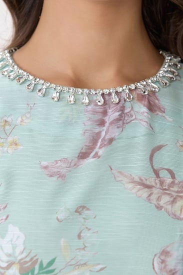 فستان اورغنزا تركواز بنقشة الزهور