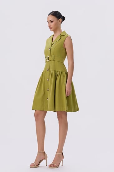 فستان قصه الجاكيت قصير باللون الأخضر الكيوي