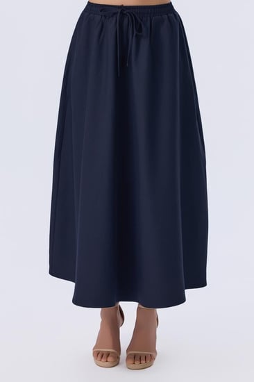 تنورة كحلي مدرسي ثانوي طويلة انسيابية بخصر مطاطي  | Prando