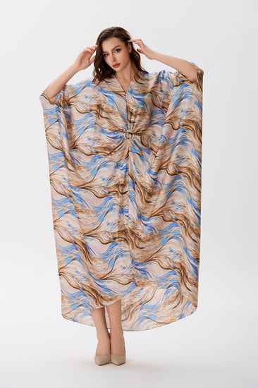 جلابية ستان بتمويجات الأزرق والبيج