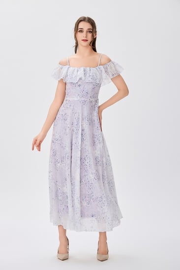 فستان اورغنزا بنفسجي بتطريز مميز
