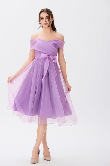 فستان اورغنزا ليلكي بصدر مزدوج