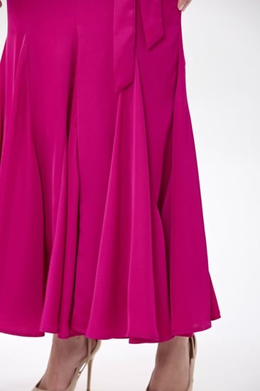 فستان ستان فوشيا مع رباط