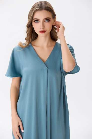 جلابية ستان ازرق بترولي