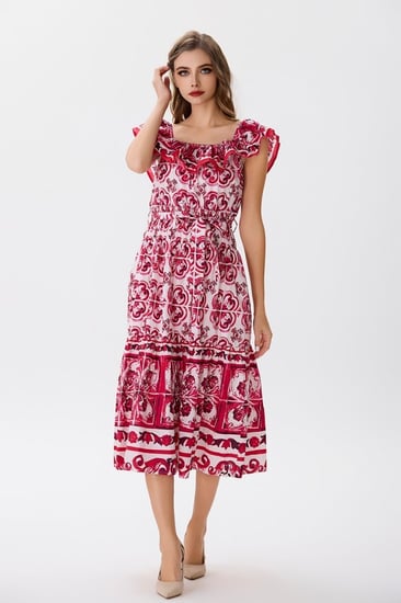 فستان قطن بنقشة تقليدية