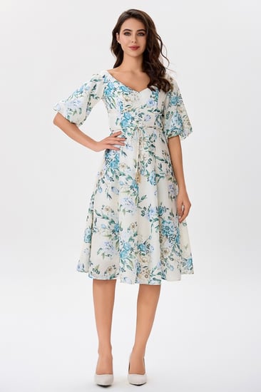 فستان شيفون اوف وايت بنقشة الزهور