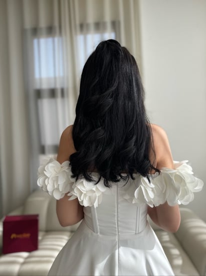 فستان ورود ابيض اوف شولدر ميدي