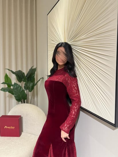 فستان مخملي دانتيل بورغندي