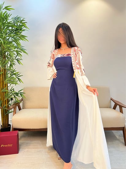 جلابية قطعتين كحلي وابيض