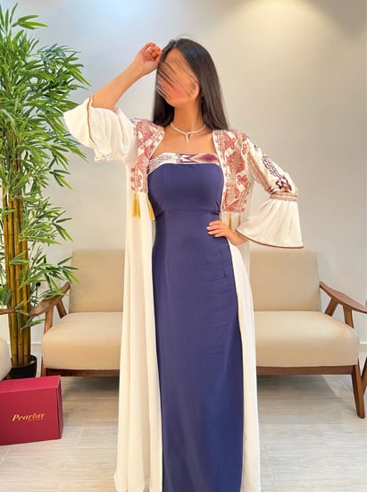 جلابية قطعتين كحلي وابيض