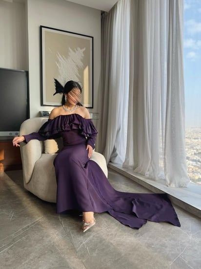 فستان سهره موف باكمام طويله