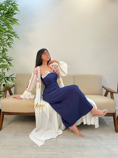 جلابية قطعتين كحلي وابيض