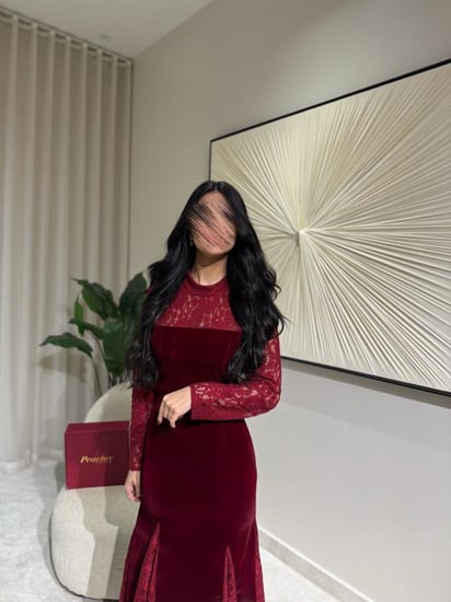 فستان مخملي دانتيل بورغندي