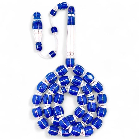 سبحة عاج ناب الفيل طبيعي مع كسر حجر اللازورد و الفضة