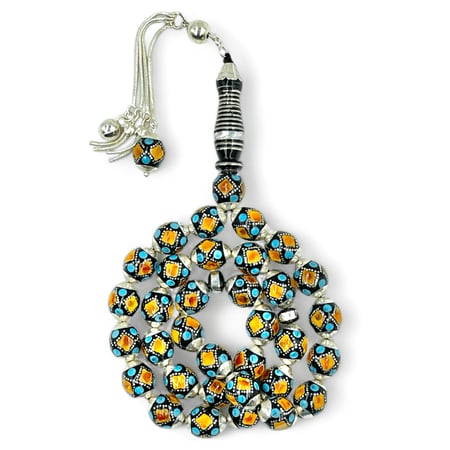 سبحة يسر مطعم بالفضة و الكهرمان و حجر الفيروز 10 ملي